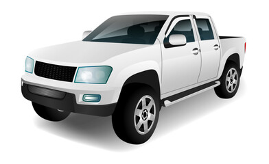 Car pickup, truck mockup realistic white isolated on the background. Ready to apply to your design. Vector illustration.