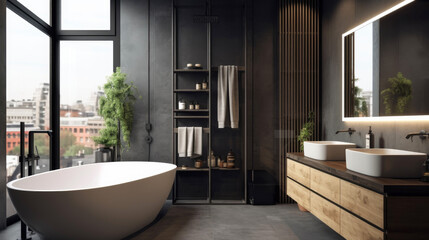 Fototapeta premium Bathroom in a modern and minimalist high-end style. Generative AI