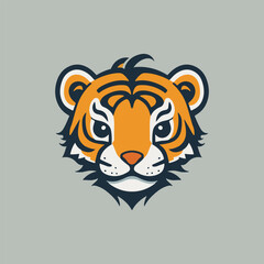 Cartoon Illustration of baby tiger head, cute animal head can be use as logo