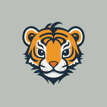 Cartoon Illustration of baby tiger head, cute animal head can be use as logo