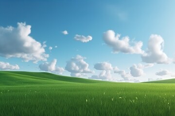 Nature's Canvas: Green Grass Field with Blue Sky and White Clouds, 
green grass field, blue sky, white clouds, nature, landscape, outdoor, scenic, natural beauty, serene, peaceful,