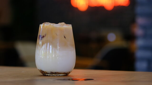 Ice latte in cafe. Ice coffee
