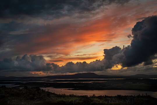Dramatic sunset over Roaring Water Bay; Baltimore, West Cork, Ireland