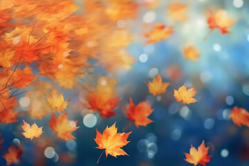 Obraz na płótnie Canvas A blurred autumn, windy sky abstract background with bokeh glow, Illustration. AI generative