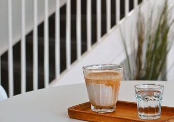 Iced dirty coffee with white background