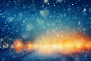 Obraz na płótnie Canvas A blurred winter, snowing sky abstract background with bokeh glow, Illustration. AI generative