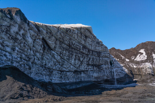 The face of a mighty glacier in Iceland; Vik, South Iceland, Iceland