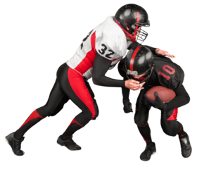 American football players with the ball isolated on a white background