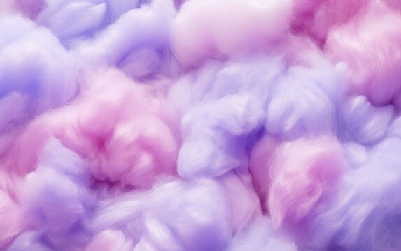 Sweet purple fluffy cotton candy background, soft colorful pastel candyfloss texture