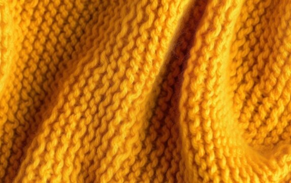 Soft Knitted Yellow Sweater Texture Closeup. Light Orange Abstract Background