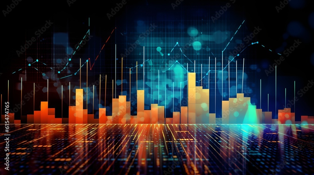 Wall mural Blue Technical Financial Stock Graph Increasing the Stock Market Price