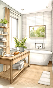 Watercolor bathroom, generative AI illustrations