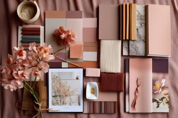 Interior design mood board with fabric and paint swatches