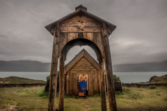 Tjodhilde Church, Brattahlid, reconstruction of Eric the Red Settlement, Southern Greenland