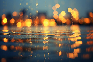 Water and city lights out of focus. Bokeh effect. Generative AI.