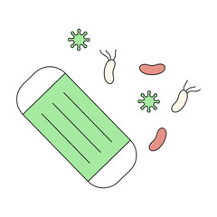 Vector illustration of medical mask and bacteria.