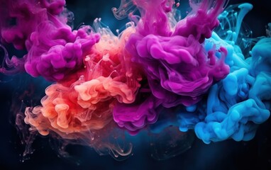 Obraz premium Color smoke. Ink water. Paint drop. Fantasy underwater burst. Blue pink contrast fluid splash cloud