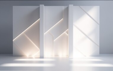 background mock - up for presentation with decorative white panels and decorate with hidden lighting