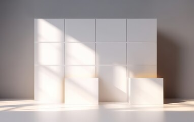 background mock - up for presentation with decorative white panels and decorate with hidden lighting