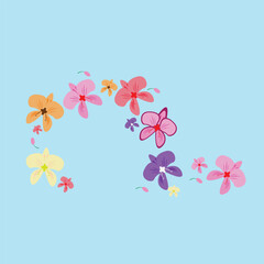 Floral design elements, stencil. Original decoration with branches of exotic tropical flowers