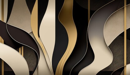 Abstract modern minimalism wallpaper golden, black, beige, black, and shapes with black lines