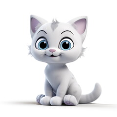 Obraz premium Playful Whiskers: Cute Adorable Cartoon Cat on White Background Generative AI