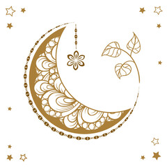 Golden cresent moon temporary tattoo. Ethnic style vector graphic. © sablegear