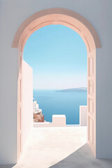 Design a captivating graphic that combines the majestic beauty of Greek architecture with the endless allure of the ocean. AI generative