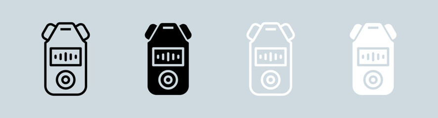 Audio recorder icon set in black and white. Sound signs vector illustration.