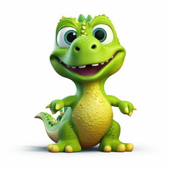 Fototapeta premium Cute Adorable 3D Cartoon Baby Dinosaur on White Background Generative AI
