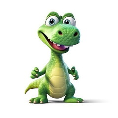 Naklejka premium Cute Adorable 3D Cartoon Baby Dinosaur on White Background Generative AI