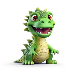 Fototapeta premium Cute Adorable 3D Cartoon Baby Dinosaur on White Background Generative AI