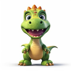 Fototapeta premium Cute Adorable 3D Cartoon Baby Dinosaur on White Background Generative AI