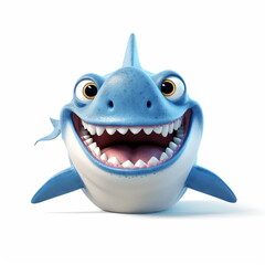 Cute Adorable 3D Cartoon Shark on White Background Generative AI