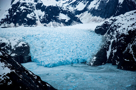 Le Conte Glacier spilling into Le Conte Bay, Alaska, USA; Alaska, United States of America