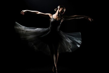 A dramatic and moody low key image of a ballerina in motion. Generative AI - obrazy, fototapety, plakaty