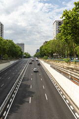 Entrance lanes and ascent to a tunnel in the heart of Madrid's Castellana