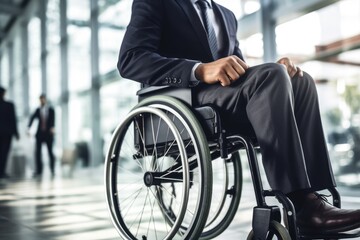 Obraz premium A businessman on a wheelchair in a professional workplace environment. Generative AI