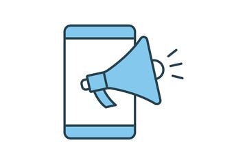 Digital marketing icon. Mobile phone with megaphone. Flat line icon style design. Simple vector design editable