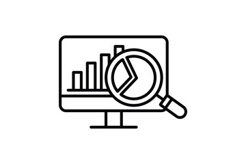 analytics data presentation icon. Computer with search and chart. icon related to digital marketing, digital analysis. Line icon style design. Simple vector design editable