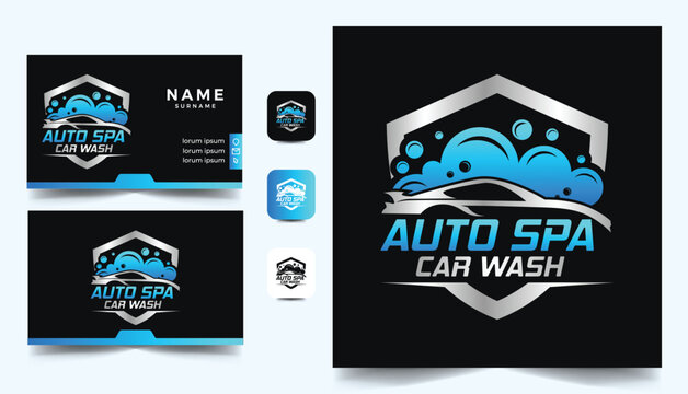 Car Wash And Detailing Vector Logo Template. Business Card Design