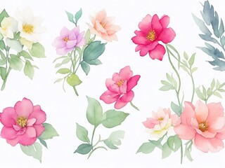 Watercolor floral bouquet, Beautiful vintage pink flower branch, watercolor pink flower leaf background Generative AI