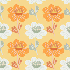 Simple chamomile flower seamless pattern. Decorative naive botanical wallpaper. Cute stylized flowers background.