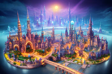 Naklejka premium Future fantasy city, generative Ai