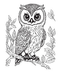 Owl coloring page. Cute Owl coloring page for kids and adults. mid content coloring page for amazon KDP. Coloring page of Owl. Wild life coloring page