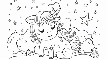 desenho de unicórnio  sem cor para criança colorir 