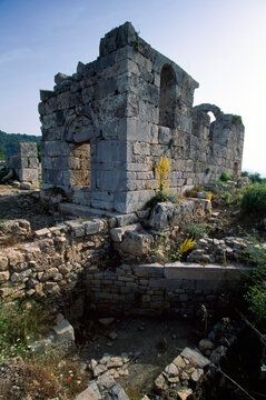 Ruins of a stone building in the ancient city of Kaunos; Kaunos, Turkey