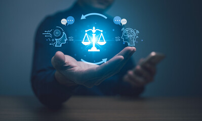 AI ethics or AI Law concept. Developing AI codes of ethics. Compliance, regulation, standard ,...