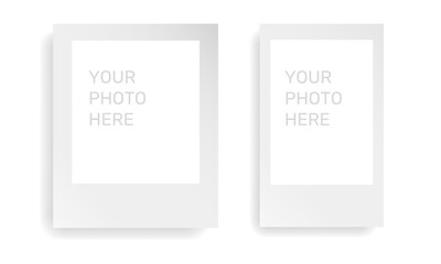 Realistic polaroid photo frames. Empty photo frame mockup with shadow. Vintage card. Vector illustration isolated on white background