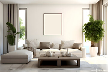 modern living room with empty picture frame